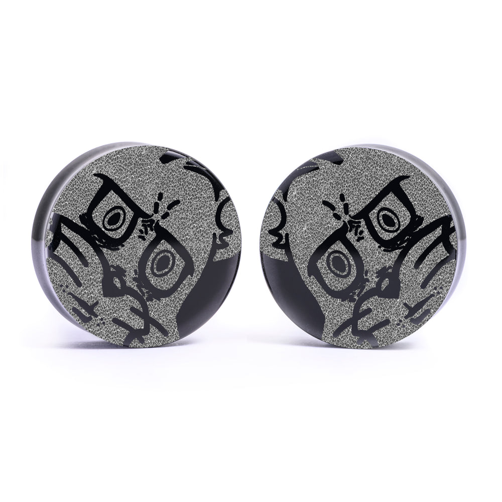 Unsettled Tom Plug / Gauge - Black Glass | Flat Faced Double Flare - Lasered To Order In House At Custom Plugs HQ