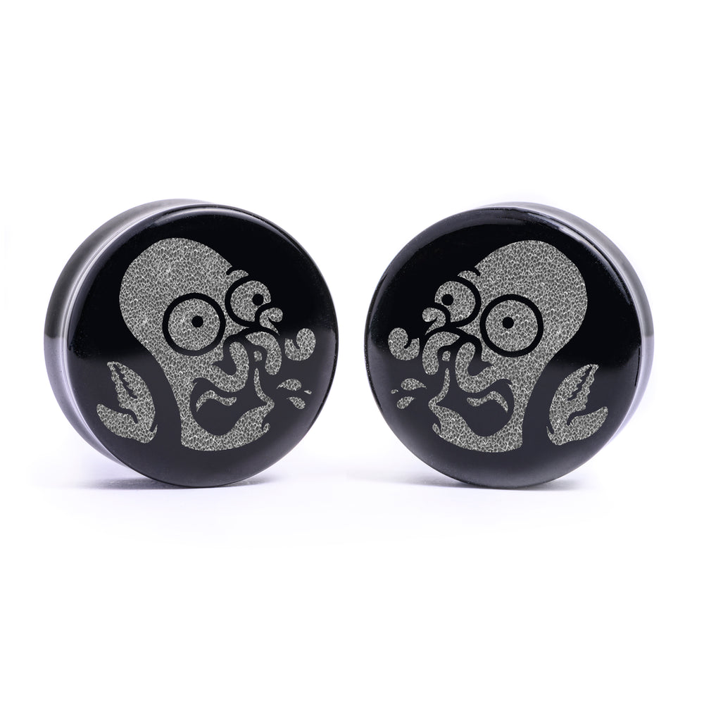 Zoidberg Futurama Plug / Gauge - Black Glass | Flat Faced Double Flare - Lasered To Order In House At Custom Plugs HQ