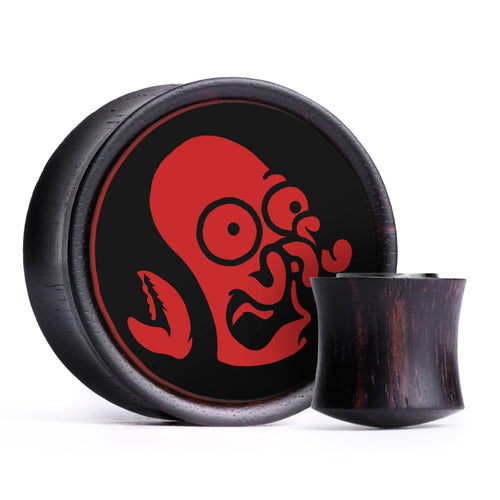 Zoidberg Futurama Plug / Gauge - Black & Red Inlay Ebony Wood | Convex Double Flare