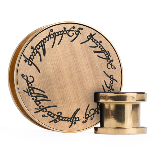 LOTR One Ring, Brushed Gold & Black Inlay Screwback Gold Steel Ear Stretching Plug