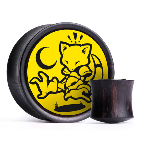 Abra Plug / Gauge - Yellow & Black Inlay Ebony Wood | Convex Double Flare