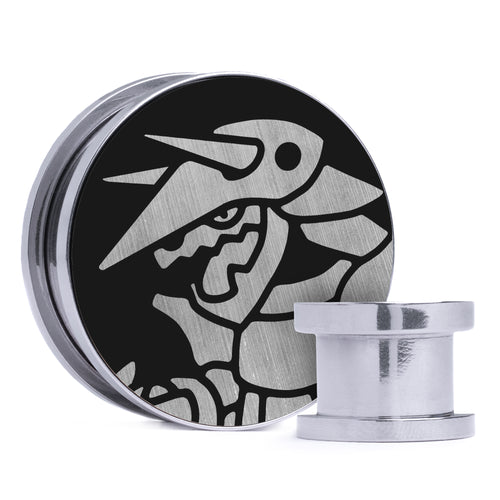 Aggron - Brushed Silver & Black Inlay Steel Screw Back / Plug / Gauge