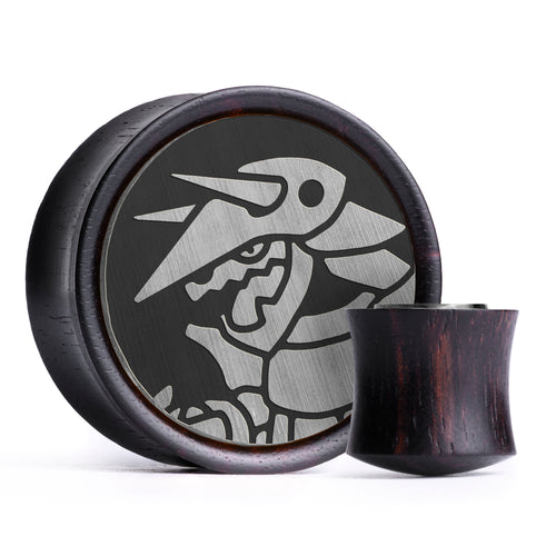 Aggron Plug / Gauge - Silver & Black Inlay Ebony Wood | Convex Double Flare