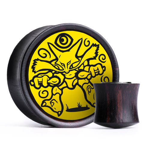 Alakazam Plug / Gauge - Yellow & Black Inlay Ebony Wood | Convex Double Flare
