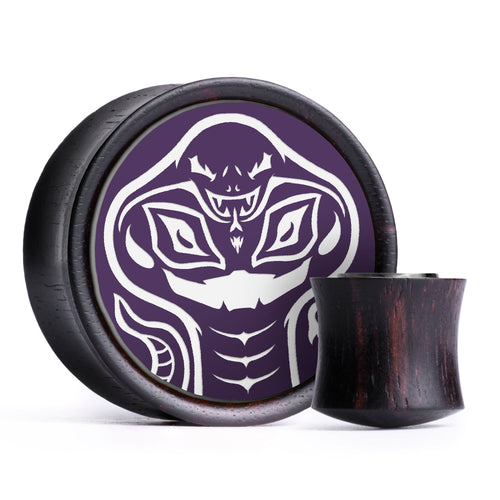 Arbok Plug / Gauge - Purple & White Inlay Ebony Wood | Convex Double Flare