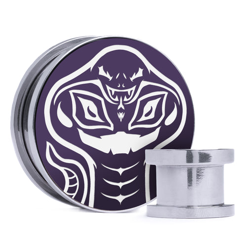 Arbok - Purple & White Inlay Steel Screw Back / Plug / Gauge
