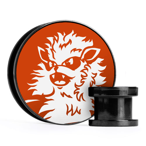 Arcanine - Orange & White Inlay Screwback Black Steel Ear Stretching Plug