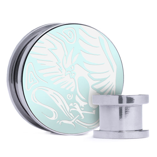 Articuno - Ice Blue & White Inlay Steel Screw Back / Plug / Gauge