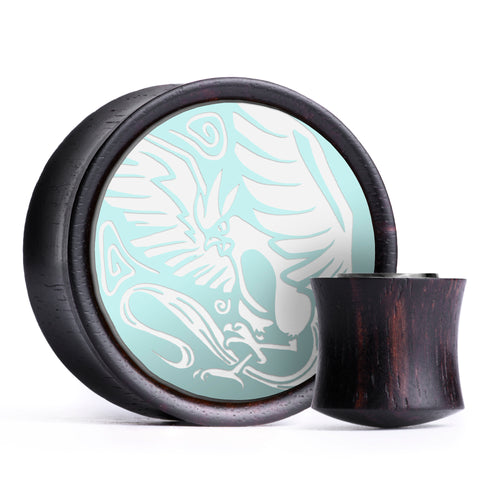 Articuno Plug / Gauge - Ice Blue & White Inlay Ebony Wood | Convex Double Flare