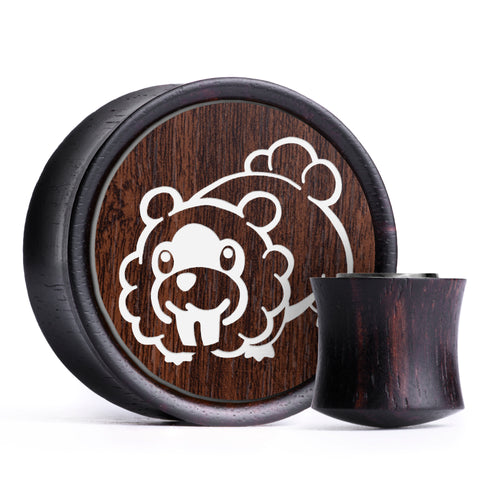 Bidoof Plug / Gauge - Walnut & White Inlay Ebony Wood | Convex Double Flare