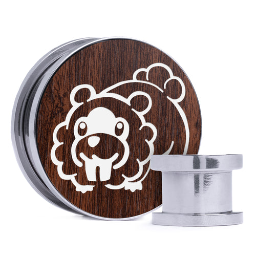 Bidoof - Walnut & White Inlay Steel Screw Back / Plug / Gauge