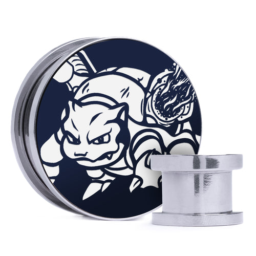 Blastoise - Blue & White Inlay Steel Screw Back / Plug / Gauge