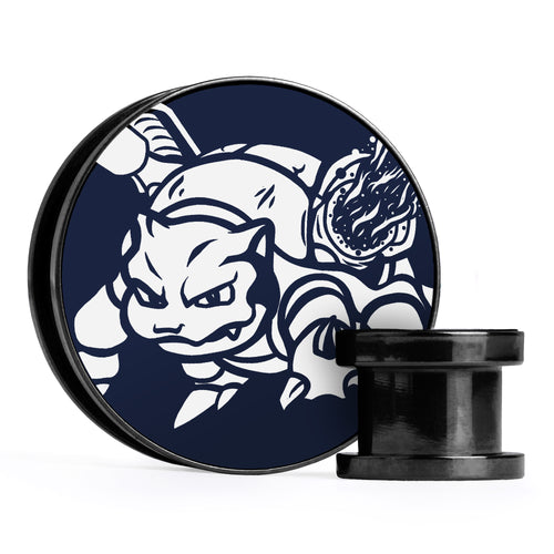 Blastoise - Blue & White Inlay Screwback Black Steel Ear Stretching Plug
