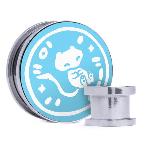 Bubble Mew - Light Blue & White Inlay Steel Screw Back / Plug / Gauge