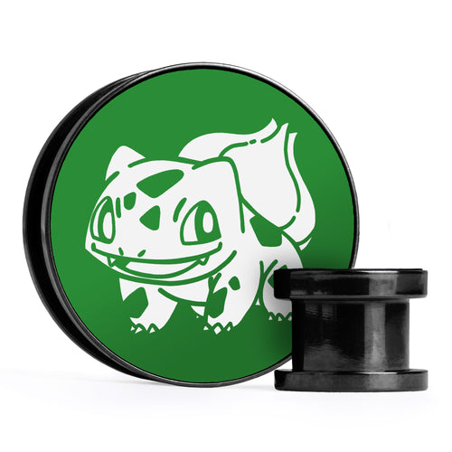 Bulbasaur - Green & White Inlay Screwback Black Steel Ear Stretching Plug