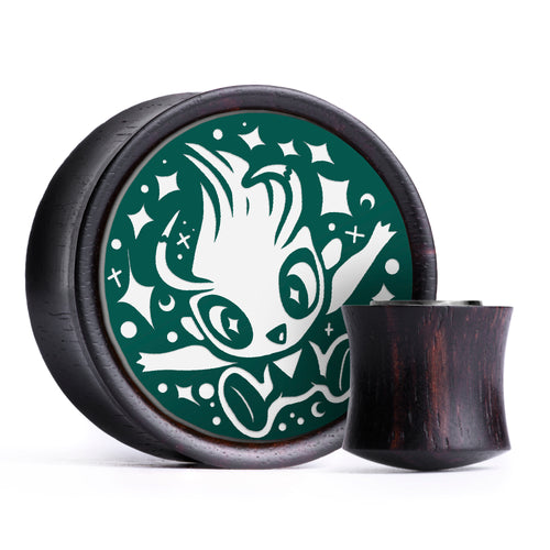Celebi Plug / Gauge - Evergreen & White Inlay Ebony Wood | Convex Double Flare