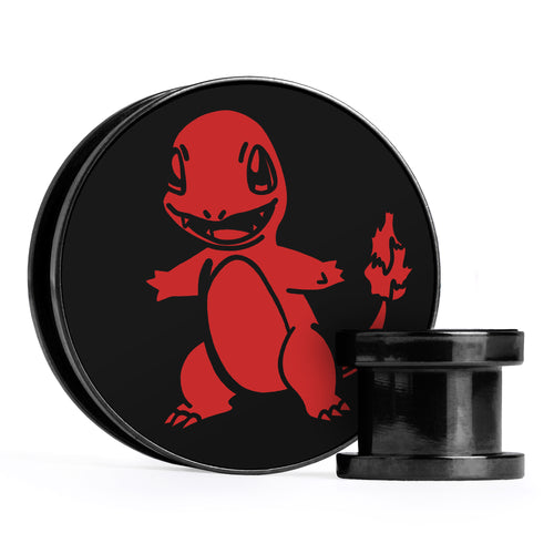 XD001 Shadow Lugia - Schwarzer Stahl-Ohr Stretching Plug mit schwarzer Einlage und Schraubverschluss