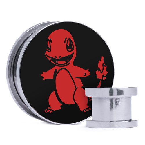 Charmander - Black & Red Inlay Steel Screw Back / Plug / Gauge