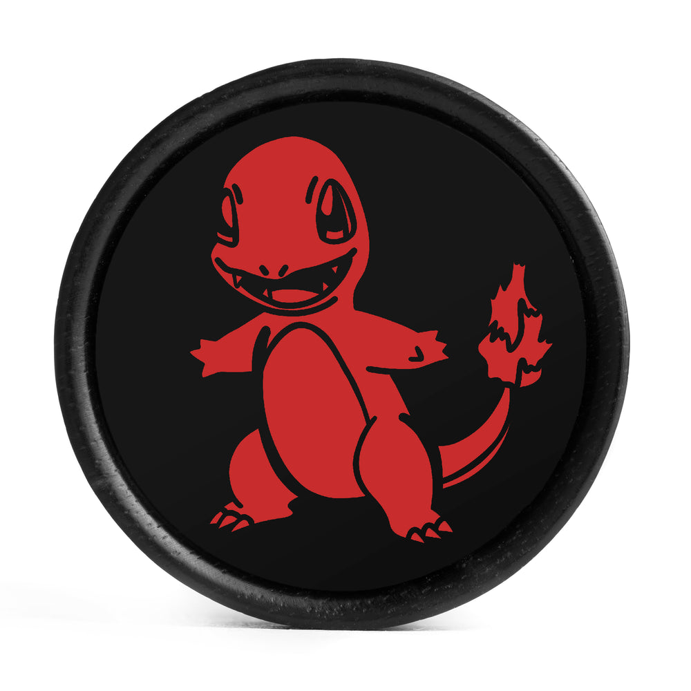 Charmander Plug / Gauge - Black & Red Inlay Ebony Wood | Convex Double Flare - Lasered To Order In House At Custom Plugs HQ
