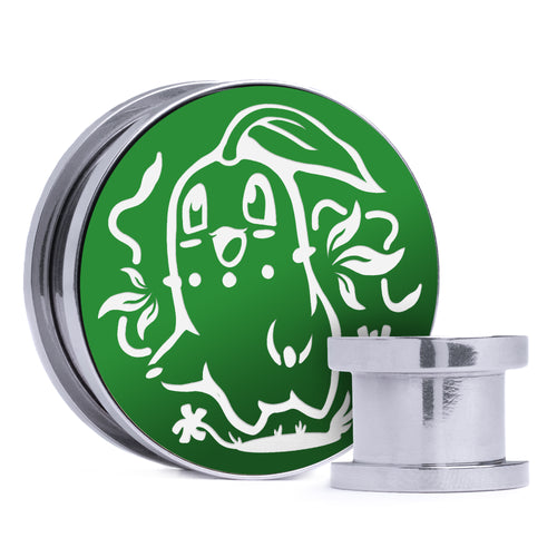 Chikorita - Green & White Inlay Steel Screw Back / Plug / Gauge