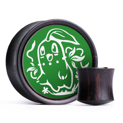 Chikorita Plug / Gauge - Green & White Inlay Ebony Wood | Convex Double Flare