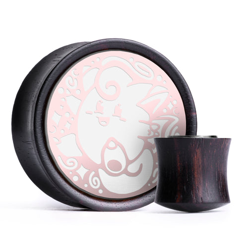 Clefairy Plug / Gauge - Light Pink & White Inlay Ebony Wood | Convex Double Flare