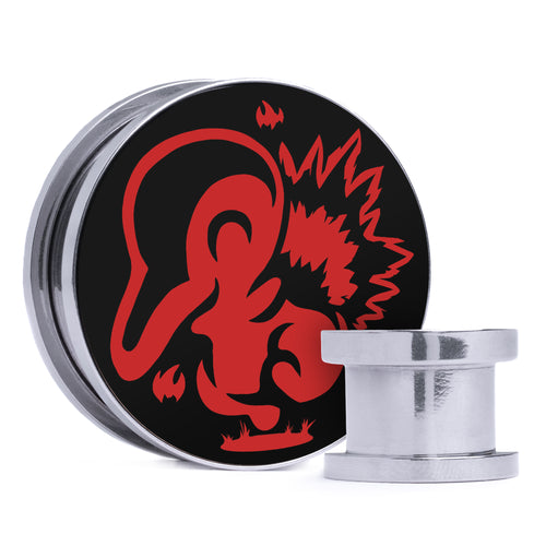 Cyndaquil - Black & Red Inlay Steel Screw Back / Plug / Gauge