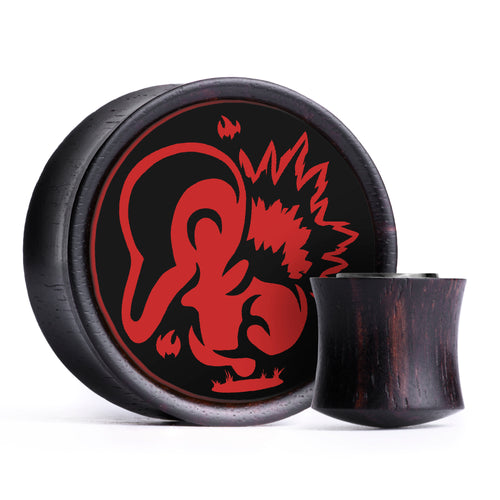 Cyndaquil Plug / Gauge - Black & Red Inlay Ebony Wood | Convex Double Flare