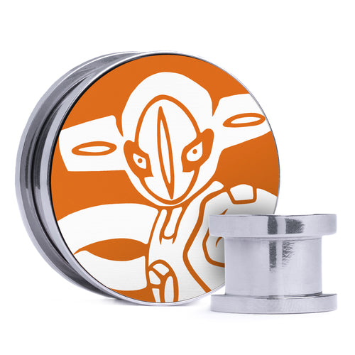 Deoxys - Orange & White Inlay Steel Screw Back / Plug / Gauge