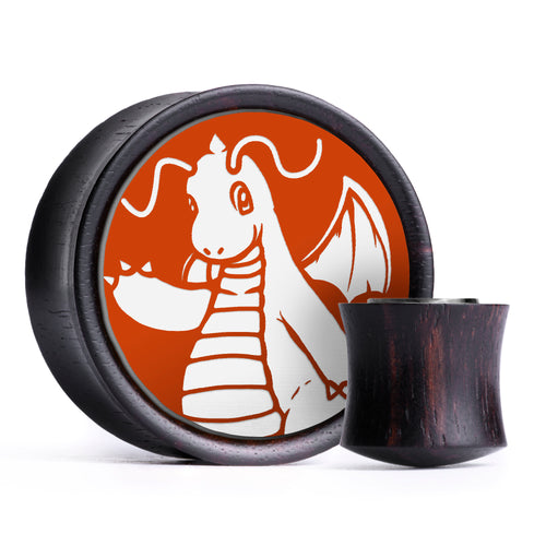 Dragonite Plug / Gauge - Orange & White Inlay Ebony Wood | Convex Double Flare