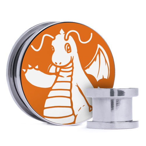 Dragonite - Orange & White Inlay Steel Screw Back / Plug / Gauge