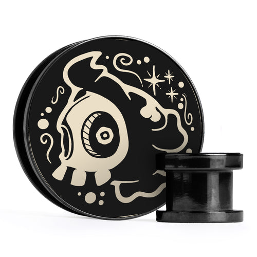 Duskull - Ivory & Black Inlay Screwback Black Steel Ear Stretching Plug