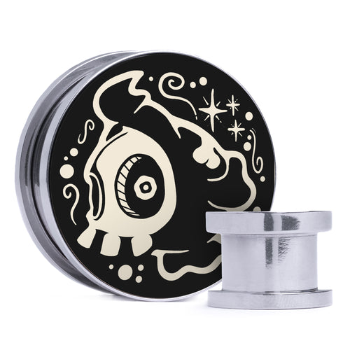 Duskull - Ivory & Black Inlay Steel Screw Back / Plug / Gauge