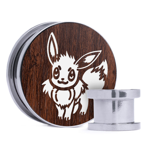 Eevee - Walnut & White Inlay Steel Screw Back / Plug / Gauge