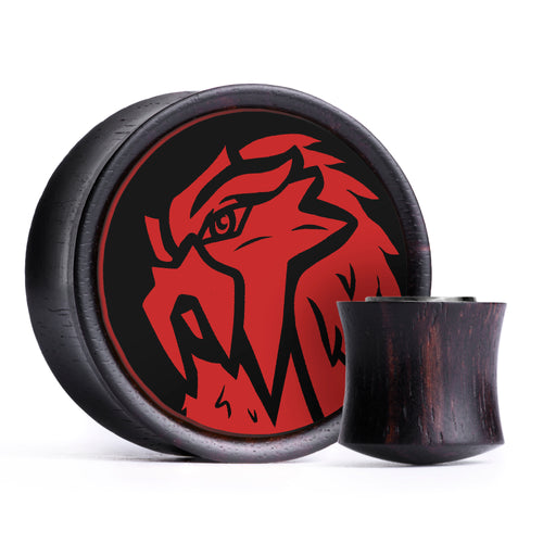Entei Plug / Gauge - Black & Red Inlay Ebony Wood | Convex Double Flare