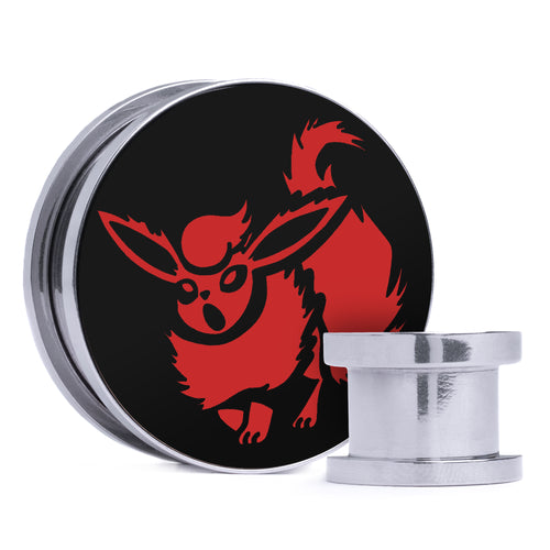 Flareon - Black & Red Inlay Steel Screw Back / Plug / Gauge