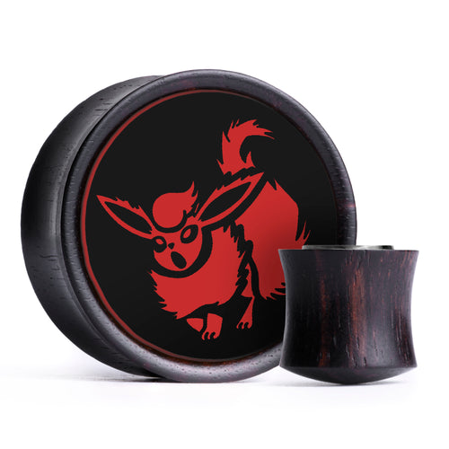 Flareon Plug / Gauge - Black & Red Inlay Ebony Wood | Convex Double Flare