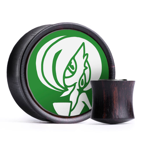 Gardevoir Plug / Gauge - Green & White Inlay Ebony Wood | Convex Double Flare
