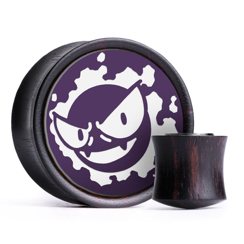 Gastly Plug / Gauge - Purple & White Inlay Ebony Wood | Convex Double Flare