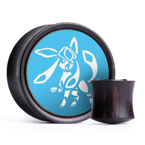 Glaceon Plug / Gauge - Light Blue & White Inlay Ebony Wood | Convex Double Flare