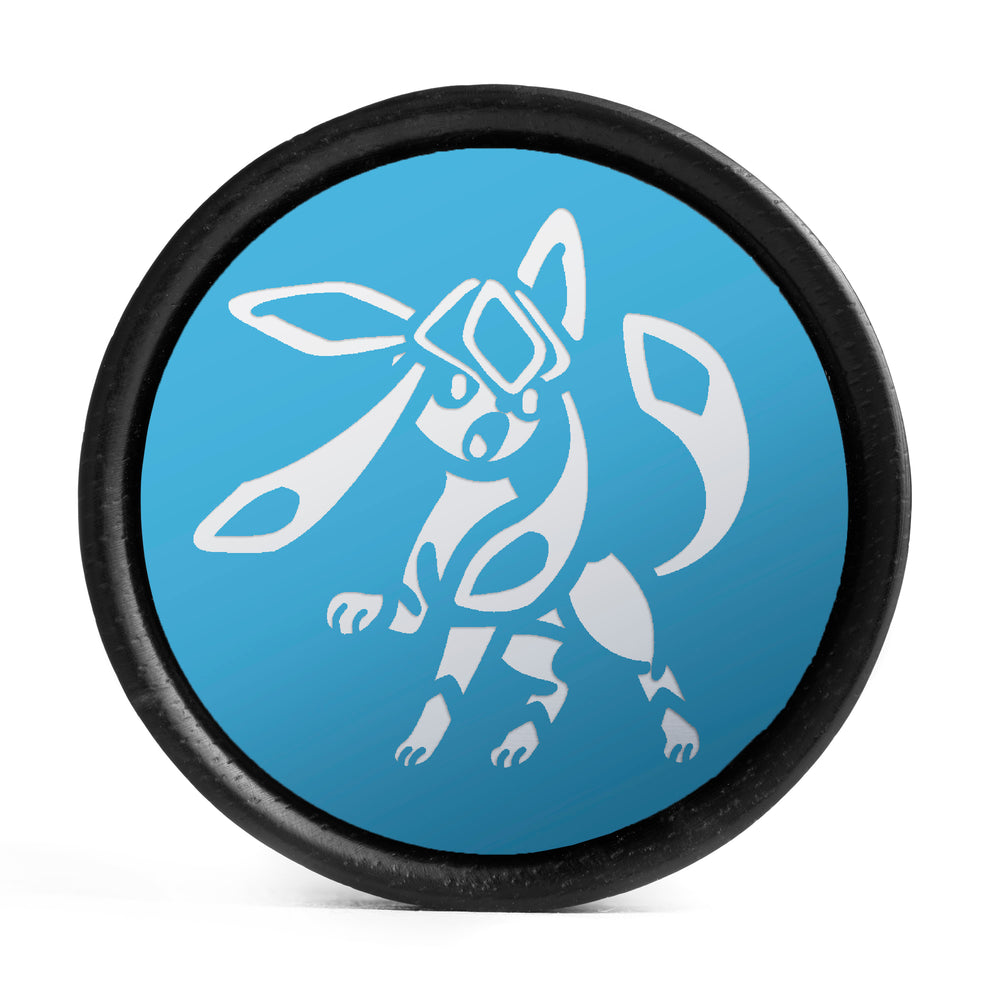 Glaceon Plug / Gauge - Light Blue & White Inlay Ebony Wood | Convex Double Flare - Lasered To Order In House At Custom Plugs HQ