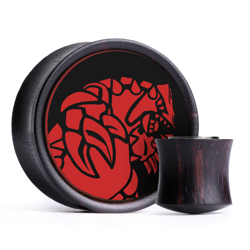 Groudon Plug / Gauge - Black & Red Inlay Ebony Wood | Convex Double Flare