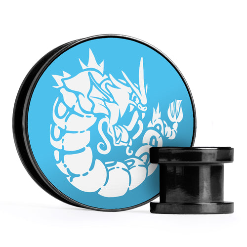 XD001 Shadow Lugia - Schwarzer Stahl-Ohr Stretching Plug mit schwarzer Einlage und Schraubverschluss