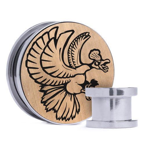 Ho-oh - Brushed Gold & Black Inlay Steel Screw Back / Plug / Gauge