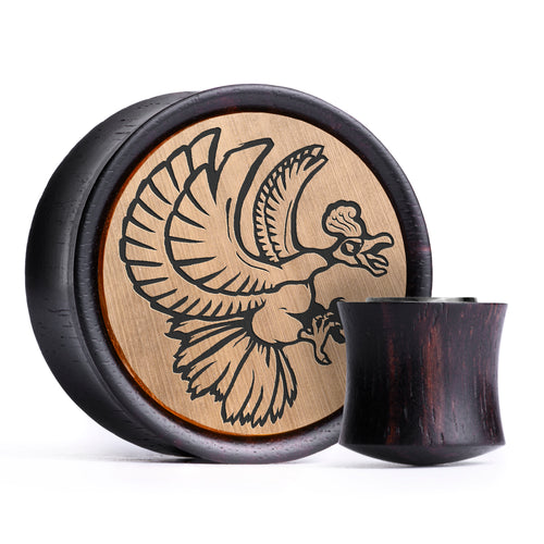 Ho-oh Plug / Gauge - Gold & Black Inlay Ebony Wood | Convex Double Flare