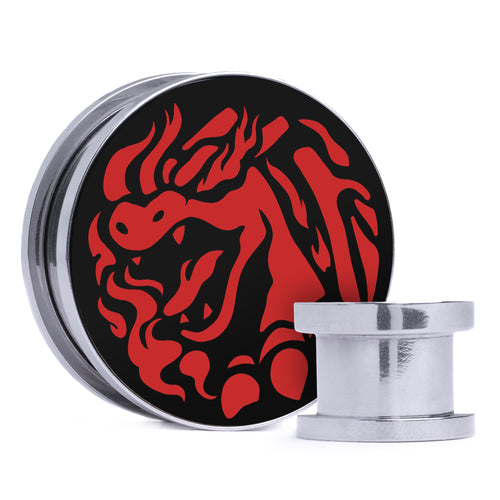 Inferno Charizard - Black & Red Inlay Steel Screw Back / Plug / Gauge