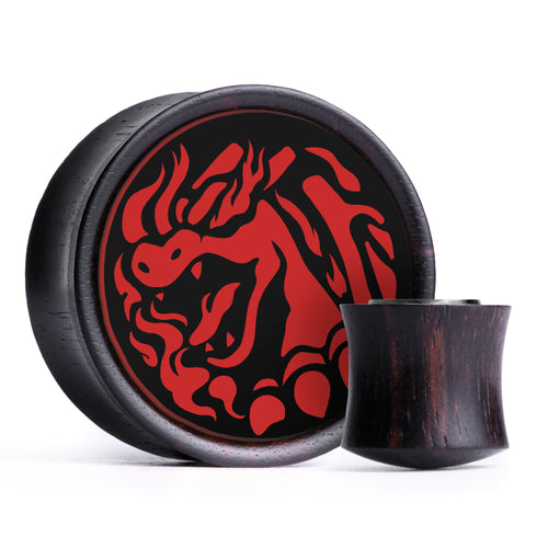 Inferno Charizard Plug / Gauge - Black & Red Inlay Ebony Wood | Convex Double Flare
