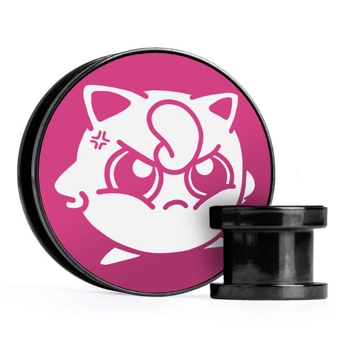 Jigglypuff - Pink & White Inlay Screwback Black Steel Ear Stretching Plug