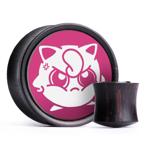 Jigglypuff Plug / Gauge - Pink & White Inlay Ebony Wood | Convex Double Flare