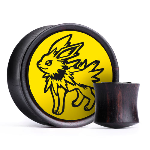 Jolteon Plug / Gauge - Yellow & Black Inlay Ebony Wood | Convex Double Flare